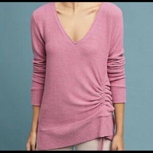 Anthropologie Bubblegum Ruched Side Tie V-neck Sweater